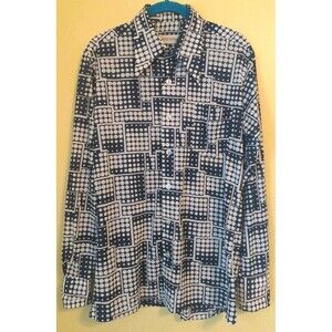 Vintage 1960s Jaime Roman Dagger Collar Disco Hippie Shirt Men's Sz M Blue Dots